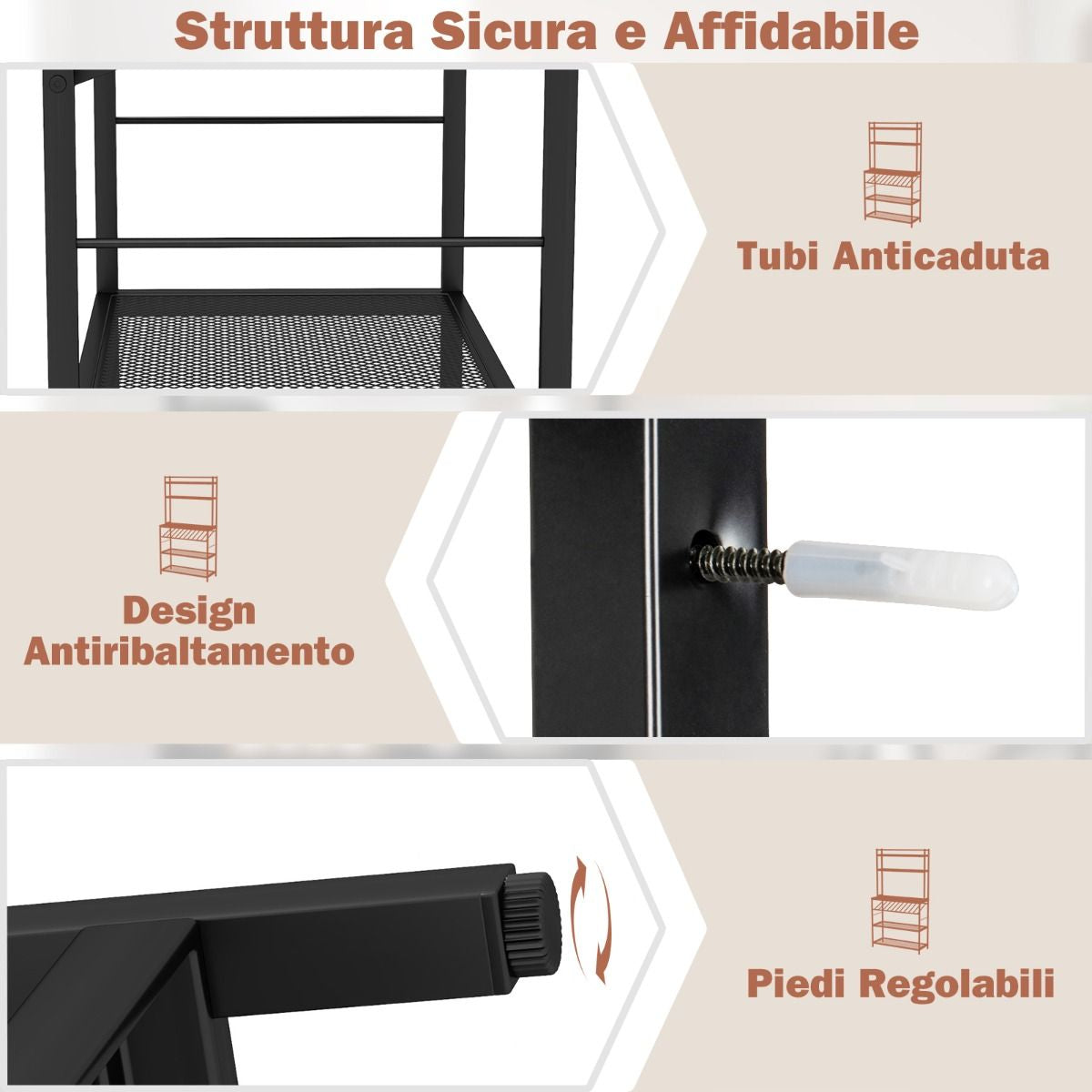 Scaffale Da Cucina a 6 Ripiani Con Portabottiglie 2 Ripiani in Rete, Scaffale Porta Microonde Alto Marrone Rustico