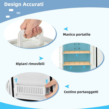 Mini Frigo Portatile 10 L AC/DC Con Specchio LED, Frigorifero Compatto Termostatico per Auto E Casa Bianco
