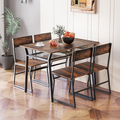 Set Da Tavolo Da Pranzo 5 Pezzi, Tavolo Da Cucina Con 4 Sedie Mensola Portaoggetti E Telaio in Metallo 2 Colori
