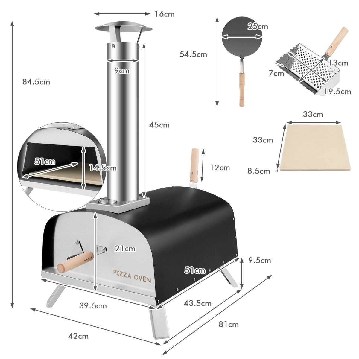 Forno per Pizza Portatile Con Pietra Refrattaria Parafuoco Gambe Pieghevoli, Forno in Acciaio Da Campeggio