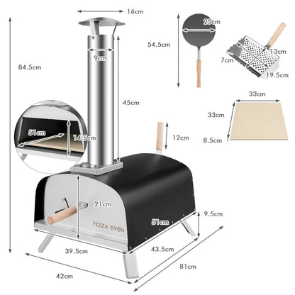 Forno per Pizza Portatile Con Pietra Refrattaria Parafuoco Gambe Pieghevoli, Forno in Acciaio Da Campeggio