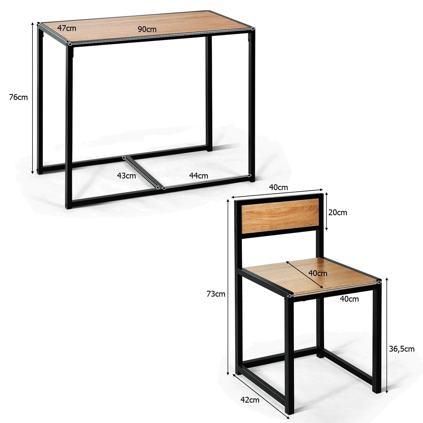 Set Da Pranzo Da 3 Pezzi Con Struttura Di Metallo, Tavolo Da Cucina Con 2 Sedie per Spazi Ridotti, Naturale