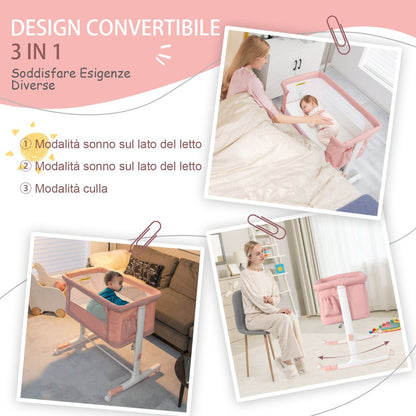 Culla per Bambini 3 in 1 Con 5 Livelli Di Altezza Regolabili Borsa Da Viaggio, Traversina per Bambini 4 Colori