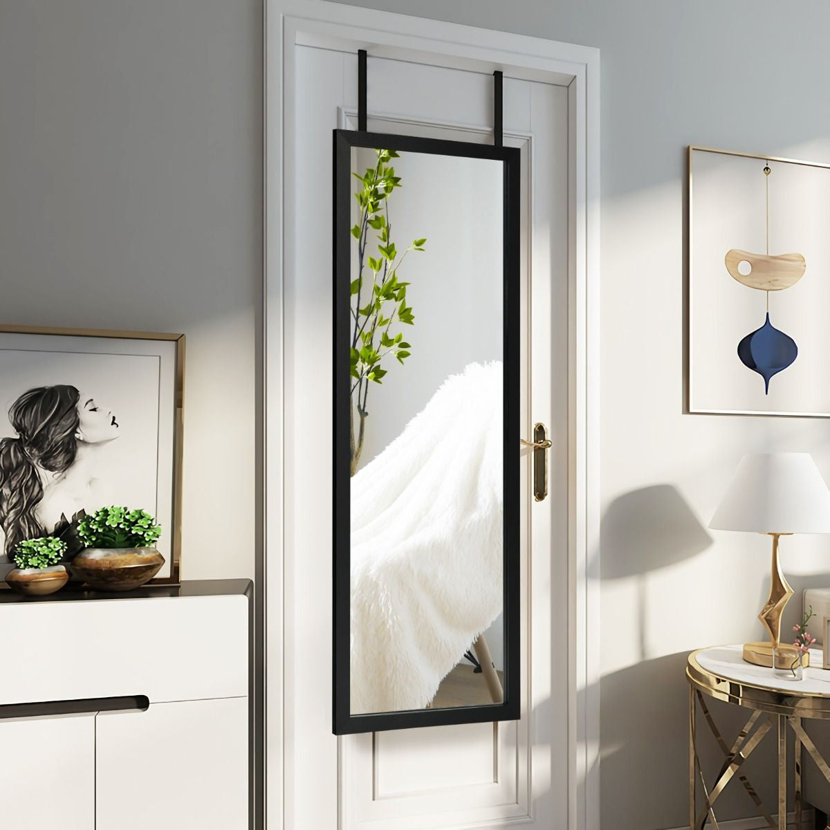 Specchio a Figura Intera Sulla Porta O Sul Muro, Specchio per Camera Da Letto Salone Spogliatoio 120X37Cm Nero