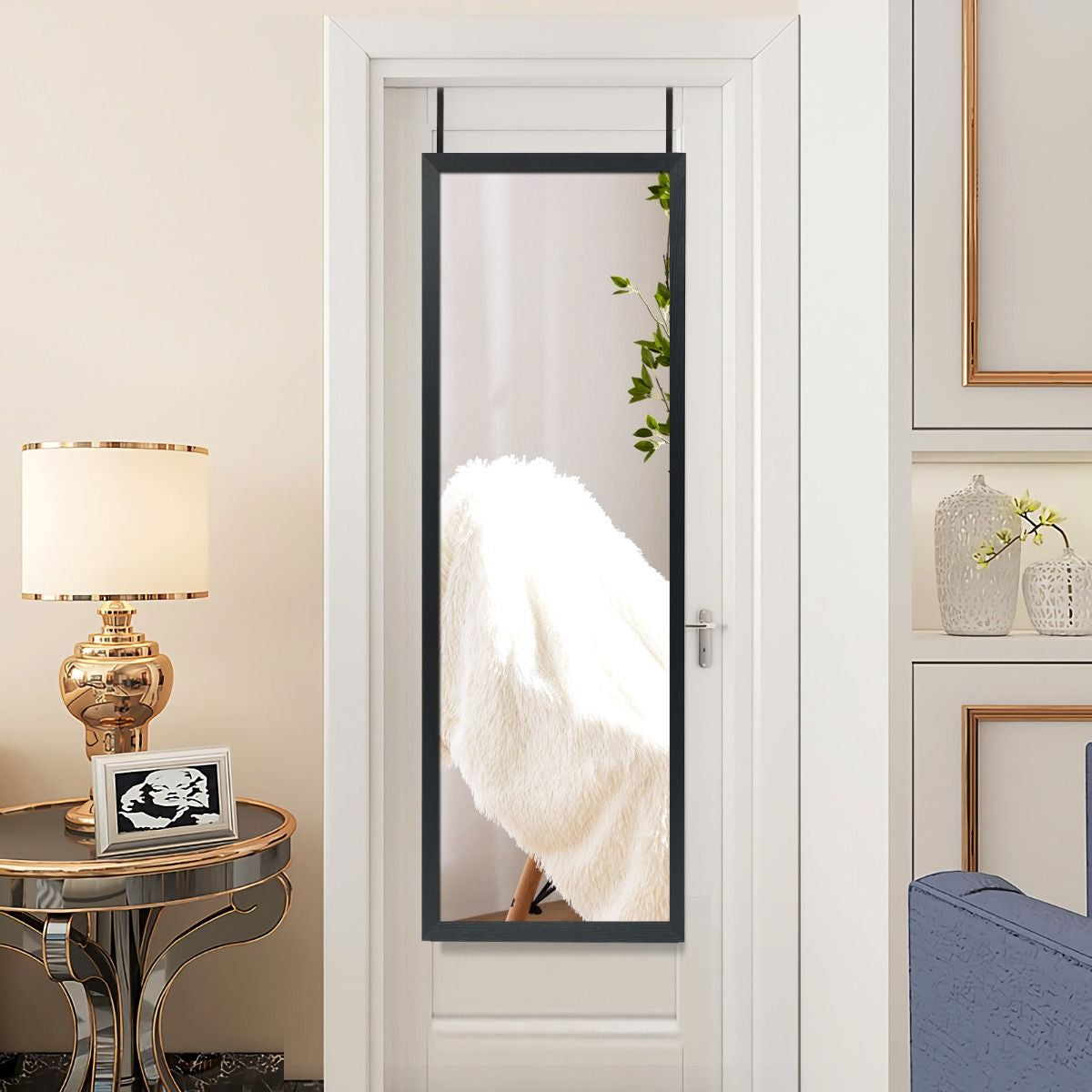 Specchio a Figura Intera Sulla Porta O Sul Muro, Specchio per Camera Da Letto Salone Spogliatoio 120X37Cm Nero