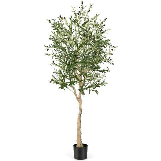 Ulivo Artificiale 182Cm Con 1296 Foglie 72 Frutti, Ulivo Finto in Vaso Di Cemento per Ufficio Casa