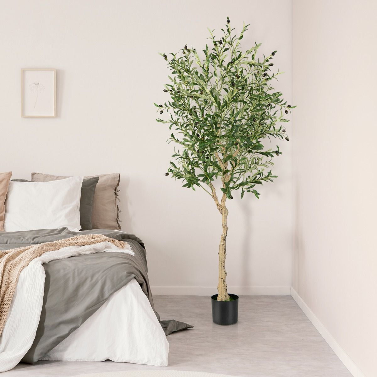 Ulivo Artificiale 182Cm Con 1296 Foglie 72 Frutti, Ulivo Finto in Vaso Di Cemento per Ufficio Casa