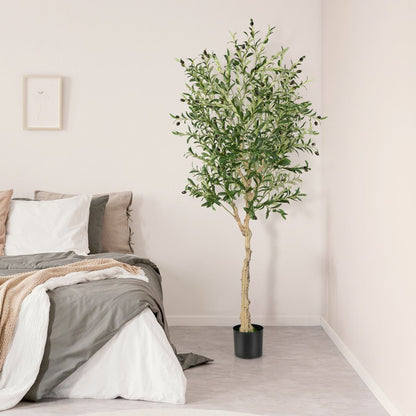 Ulivo Artificiale 182Cm Con 1296 Foglie 72 Frutti, Ulivo Finto in Vaso Di Cemento per Ufficio Casa