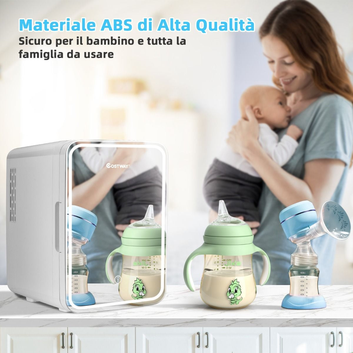 Mini Frigo Portatile 10 L AC/DC Con Specchio LED, Frigorifero Compatto Termostatico per Auto E Casa Bianco