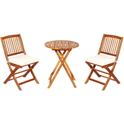 Set 3 Pezzi Pieghevoli in Legno Di Acacia Da Esterno, Set Sedie E Tavolo Con Cuscino Imbottito 3 Colori