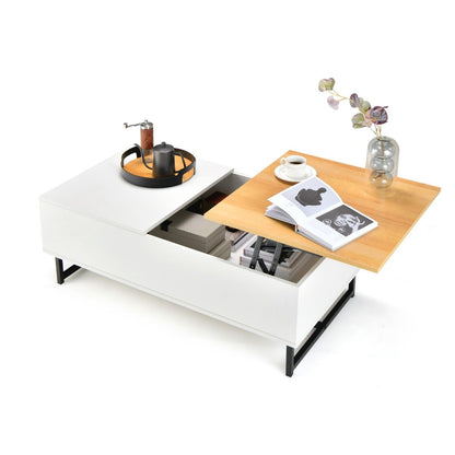 Tavolino Da Caffè 110Cm in Legno Con Ampi Scomparti Struttura in Metallo, Tavolino Da Tè per Soggiorno