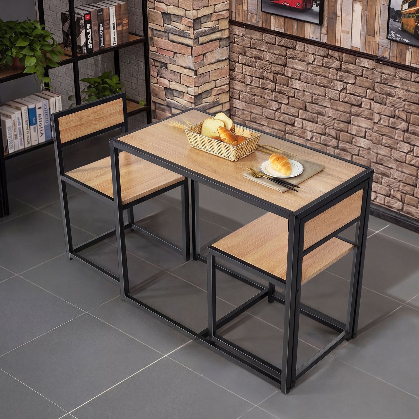 Set Da Pranzo Da 3 Pezzi Con Struttura Di Metallo, Tavolo Da Cucina Con 2 Sedie per Spazi Ridotti, Naturale
