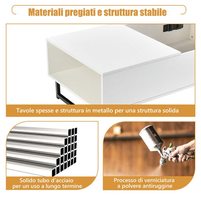 Tavolino Da Caffè 110Cm in Legno Con Ampi Scomparti Struttura in Metallo, Tavolino Da Tè per Soggiorno