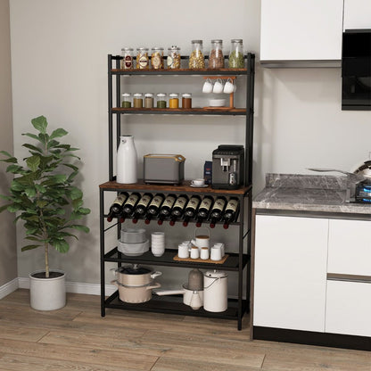 Scaffale Da Cucina a 6 Ripiani Con Portabottiglie 2 Ripiani in Rete, Scaffale Porta Microonde Alto Marrone Rustico