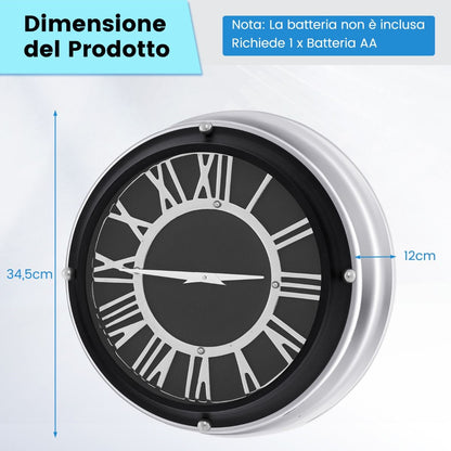 Orologio Da Parete Silenzioso Con Numeri Romani Copertura in Vetro, Orologio Da Muro Senza Ticchettio 2 Dimensioni