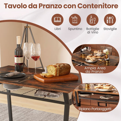Set Da Tavolo Da Pranzo 5 Pezzi, Tavolo Da Cucina Con 4 Sedie Mensola Portaoggetti E Telaio in Metallo 2 Colori
