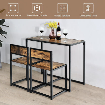 Set Da Pranzo Da 3 Pezzi Con Struttura Di Metallo, Tavolo Da Cucina Con 2 Sedie per Spazi Ridotti, Antico