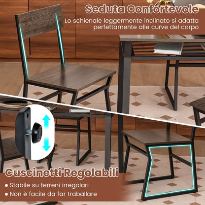 Set Da Tavolo Da Pranzo 5 Pezzi, Tavolo Da Cucina Con 4 Sedie Mensola Portaoggetti E Telaio in Metallo 2 Colori