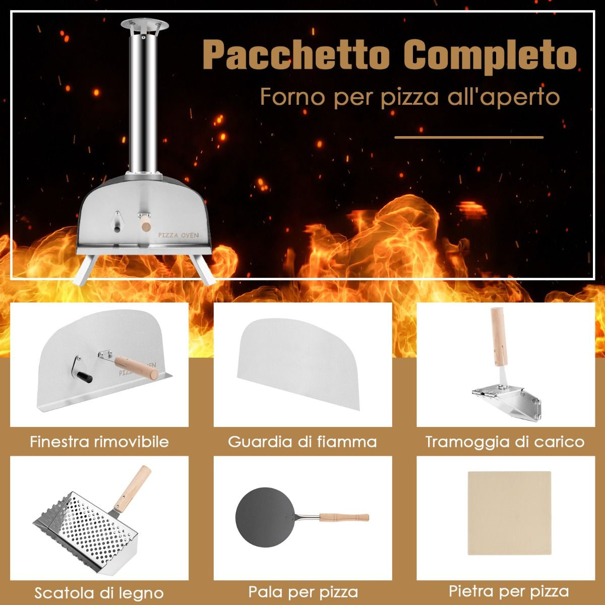 Forno per Pizza Portatile Con Pietra Refrattaria Parafuoco Gambe Pieghevoli, Forno in Acciaio Da Campeggio