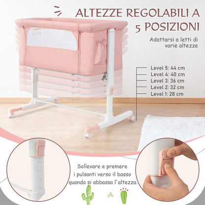 Culla per Bambini 3 in 1 Con 5 Livelli Di Altezza Regolabili Borsa Da Viaggio, Traversina per Bambini 4 Colori