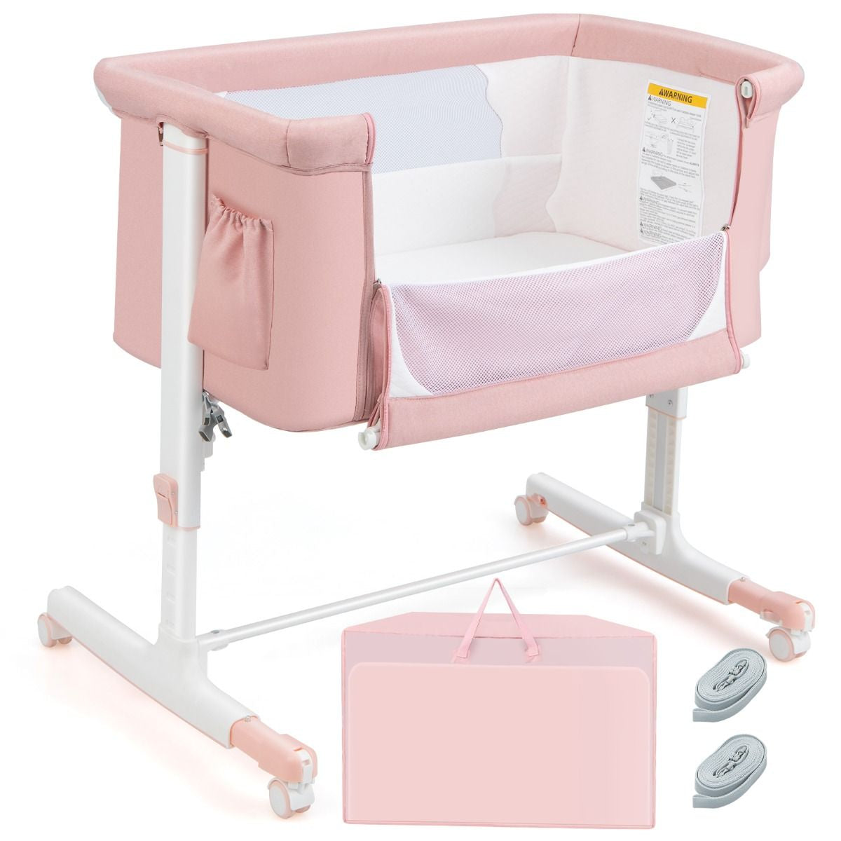 Culla per Bambini 3 in 1 Con 5 Livelli Di Altezza Regolabili Borsa Da Viaggio, Traversina per Bambini 4 Colori
