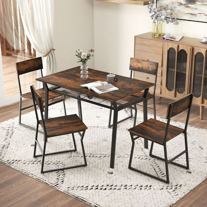 Set Da Tavolo Da Pranzo 5 Pezzi, Tavolo Da Cucina Con 4 Sedie Mensola Portaoggetti E Telaio in Metallo 2 Colori