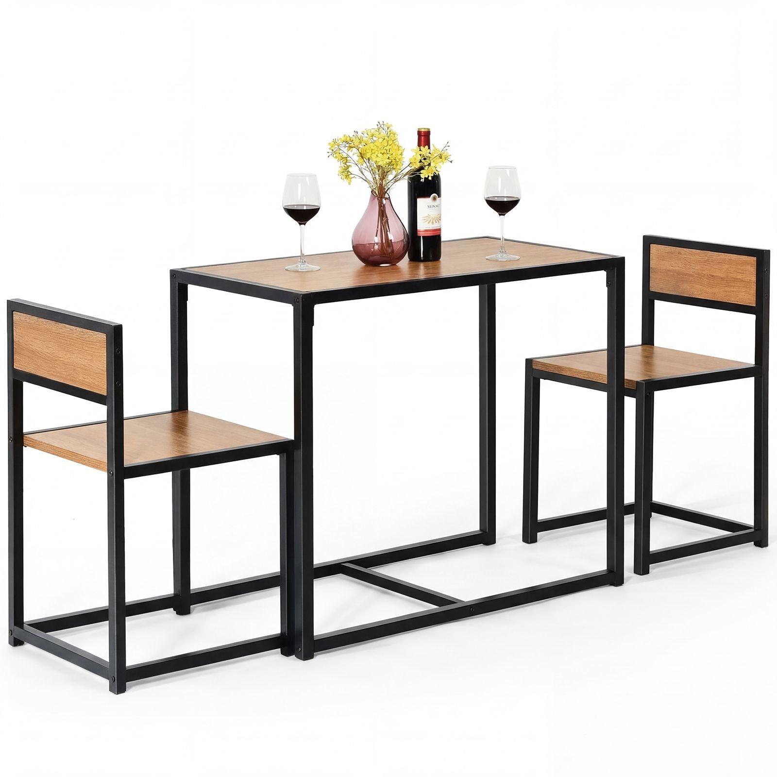 Set Da Pranzo Da 3 Pezzi Con Struttura Di Metallo, Tavolo Da Cucina Con 2 Sedie per Spazi Ridotti, Naturale