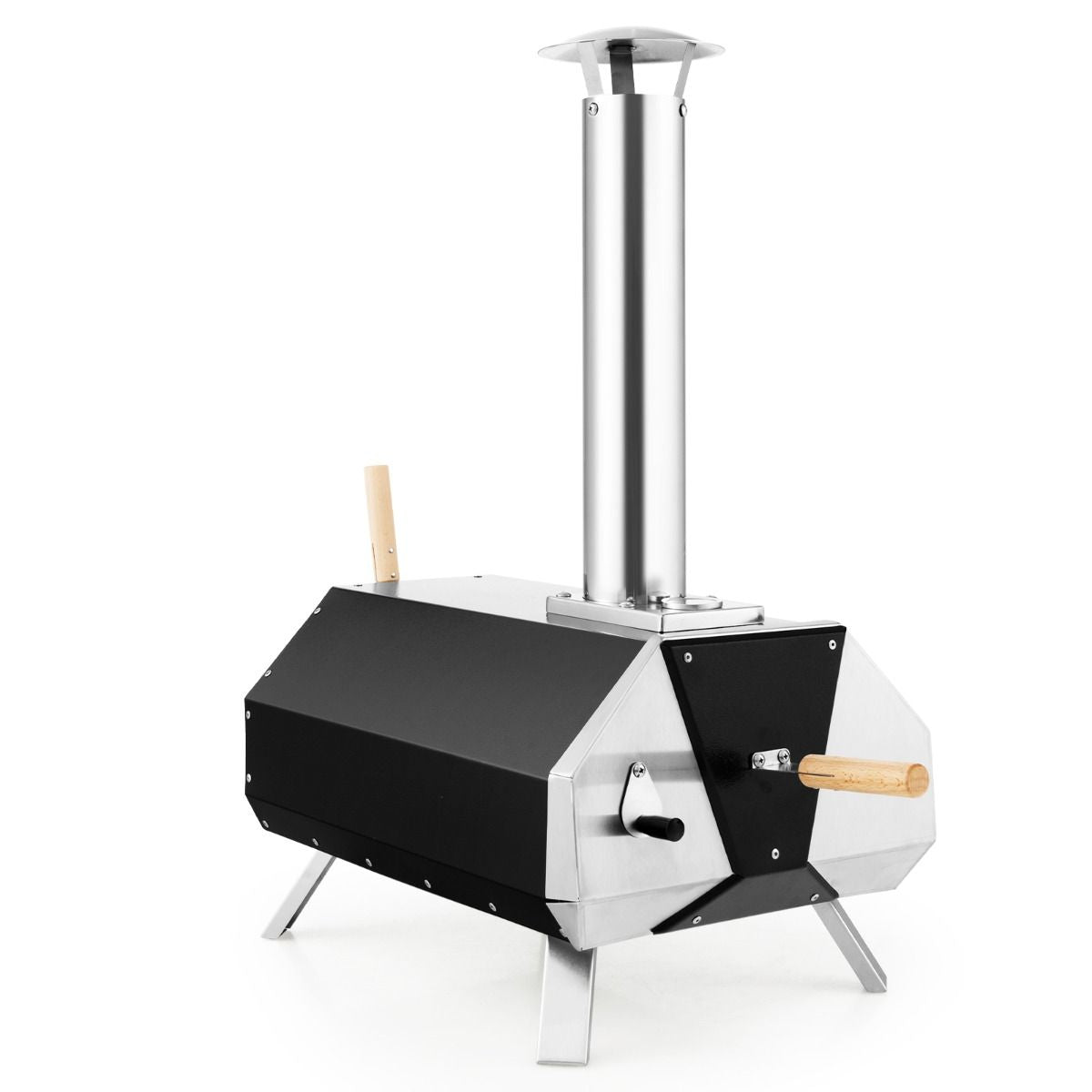 Forno per Pizza in Acciaio Inox Con Pietra per Pizza Gambe Pieghevoli, Grill a Legna Portatile per Pizza Nero