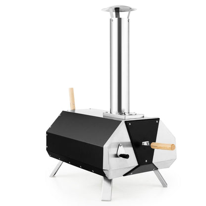 Forno per Pizza in Acciaio Inox Con Pietra per Pizza Gambe Pieghevoli, Grill a Legna Portatile per Pizza Nero