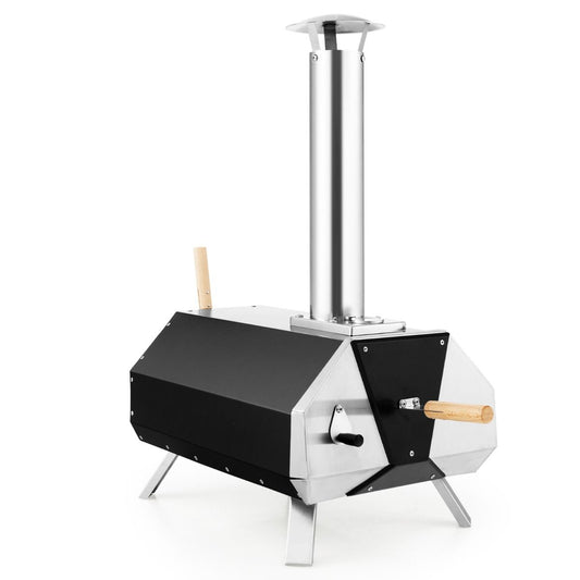 Forno per Pizza in Acciaio Inox Con Pietra per Pizza Gambe Pieghevoli, Grill a Legna Portatile per Pizza Nero
