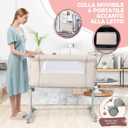 Culla per Bambini 3 in 1 Con 5 Livelli Di Altezza Regolabili Borsa Da Viaggio, Traversina per Bambini 4 Colori