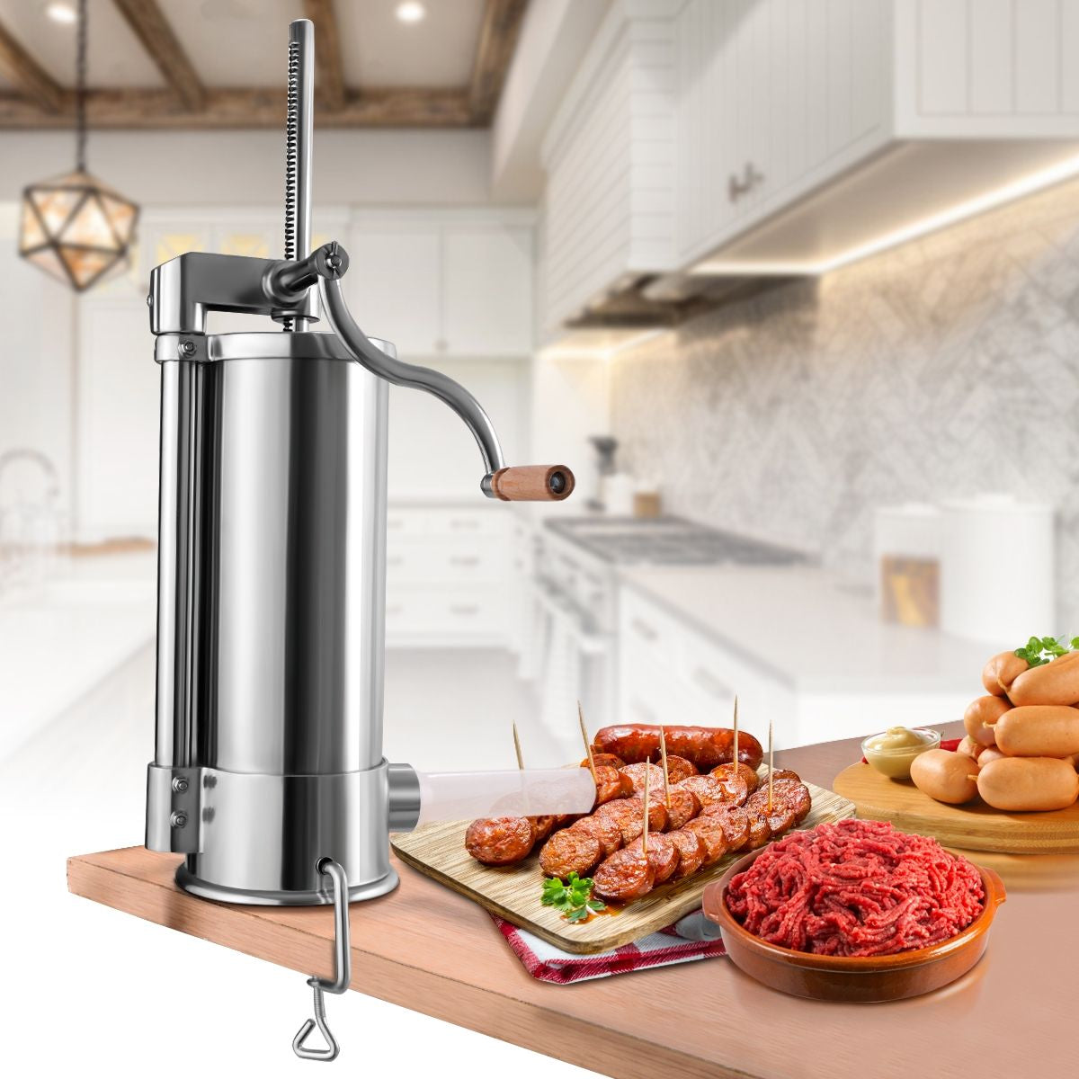 5Kg Macchina Insaccatrice per Salsicce in Acciaio Inox Manuale Con 6 Tubi Di Riempimento