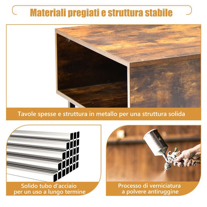 Tavolino Da Caffè 110Cm in Legno Con Ampi Scomparti Struttura in Metallo, Tavolino Da Tè per Soggiorno