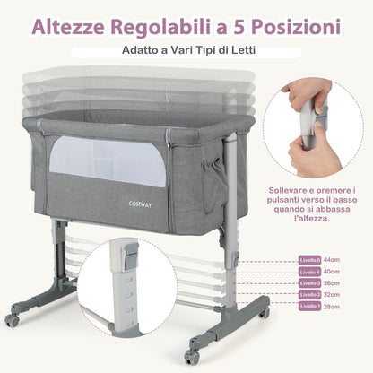 Culla per Bambini 3 in 1 Con 5 Livelli Di Altezza Regolabili Borsa Da Viaggio, Traversina per Bambini 4 Colori