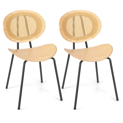 Set Di 2 Sedie Da Pranzo in Rattan Con Gambe in Metallo Seduta in Compensato, Sedie Boho Portata 140Kg Naturale