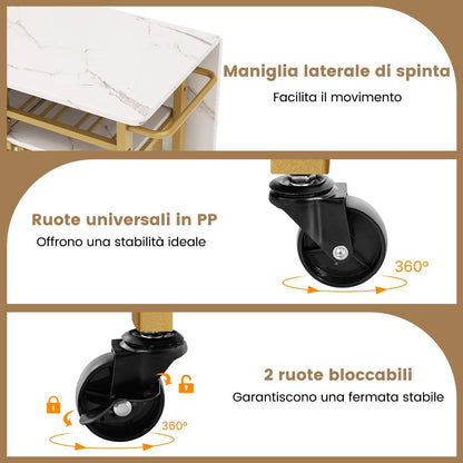 Set Tavolo Da Pranzo 3 Pezzi Con Ruote E Portabottiglie Da 6 Posti, Tavolo Da Cucina Estendibile Con 2 Sgabelli 4 Colori