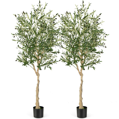 Ulivo Artificiale 182Cm Con 1296 Foglie 72 Frutti, Ulivo Finto in Vaso Di Cemento per Ufficio Casa