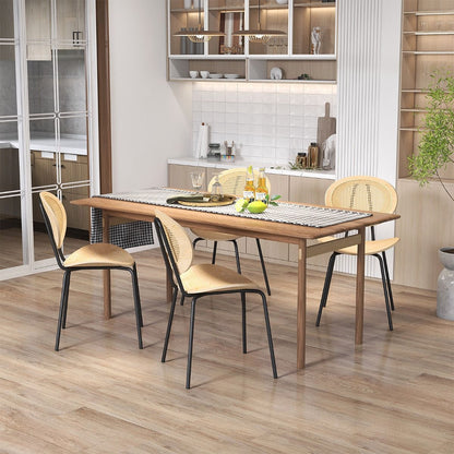 Set Di 2 Sedie Da Pranzo in Rattan Con Gambe in Metallo Seduta in Compensato, Sedie Boho Portata 140Kg Naturale