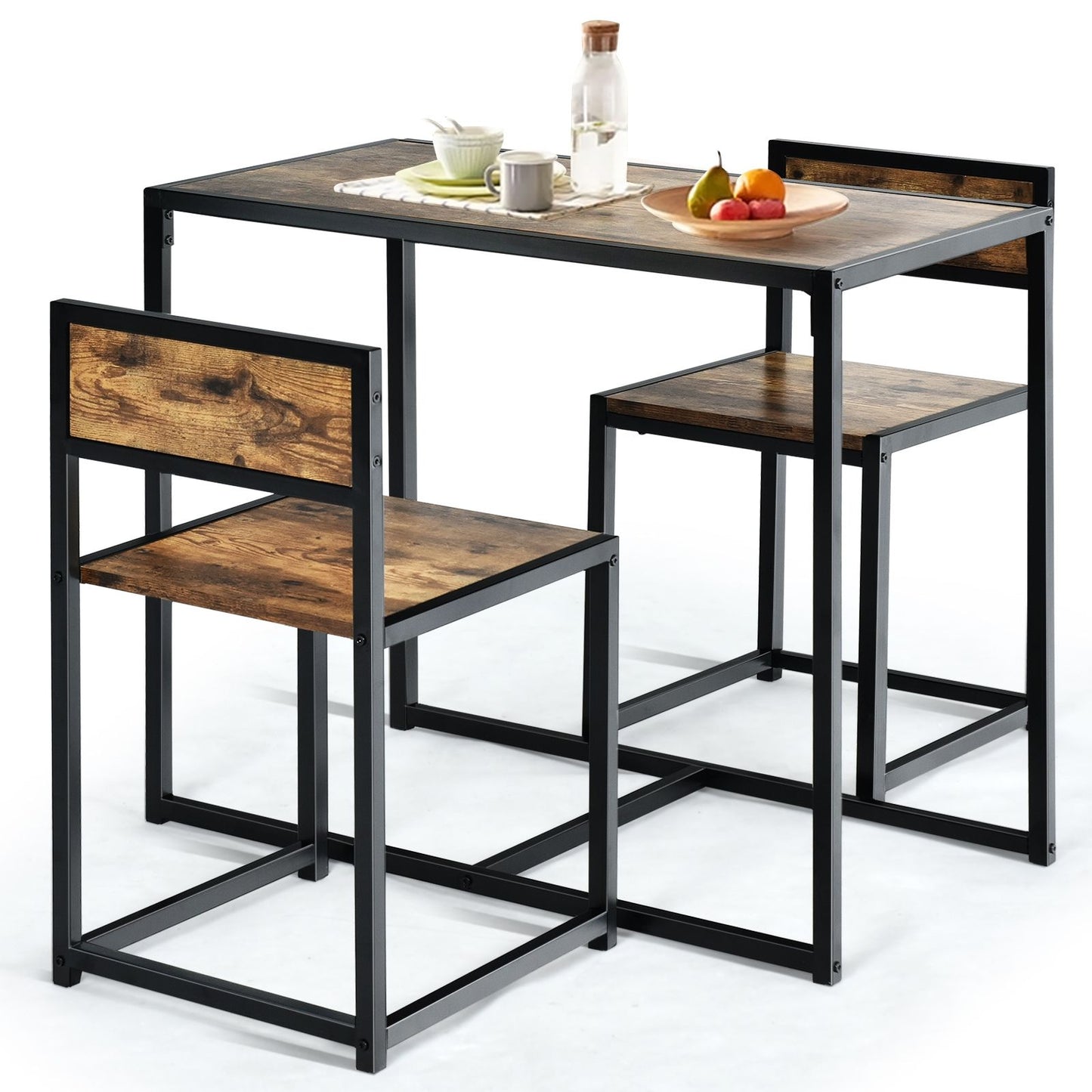 Set Da Pranzo Da 3 Pezzi Con Struttura Di Metallo, Tavolo Da Cucina Con 2 Sedie per Spazi Ridotti, Antico