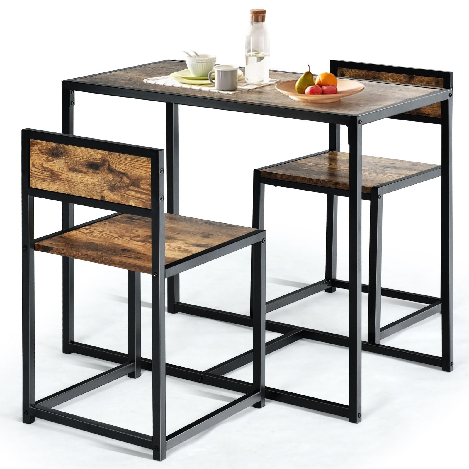 Set Da Pranzo Da 3 Pezzi Con Struttura Di Metallo, Tavolo Da Cucina Con 2 Sedie per Spazi Ridotti, Antico