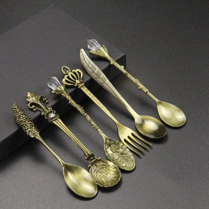 Vintage Court Coffee Spoon 6Pcs/Set Ice Cream Spoon Jam Spoon Dessert Spoon Crystal Head Tableware Set Gift Crafts