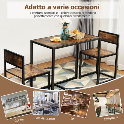 Set Da Pranzo Da 3 Pezzi Con Struttura Di Metallo, Tavolo Da Cucina Con 2 Sedie per Spazi Ridotti, Antico
