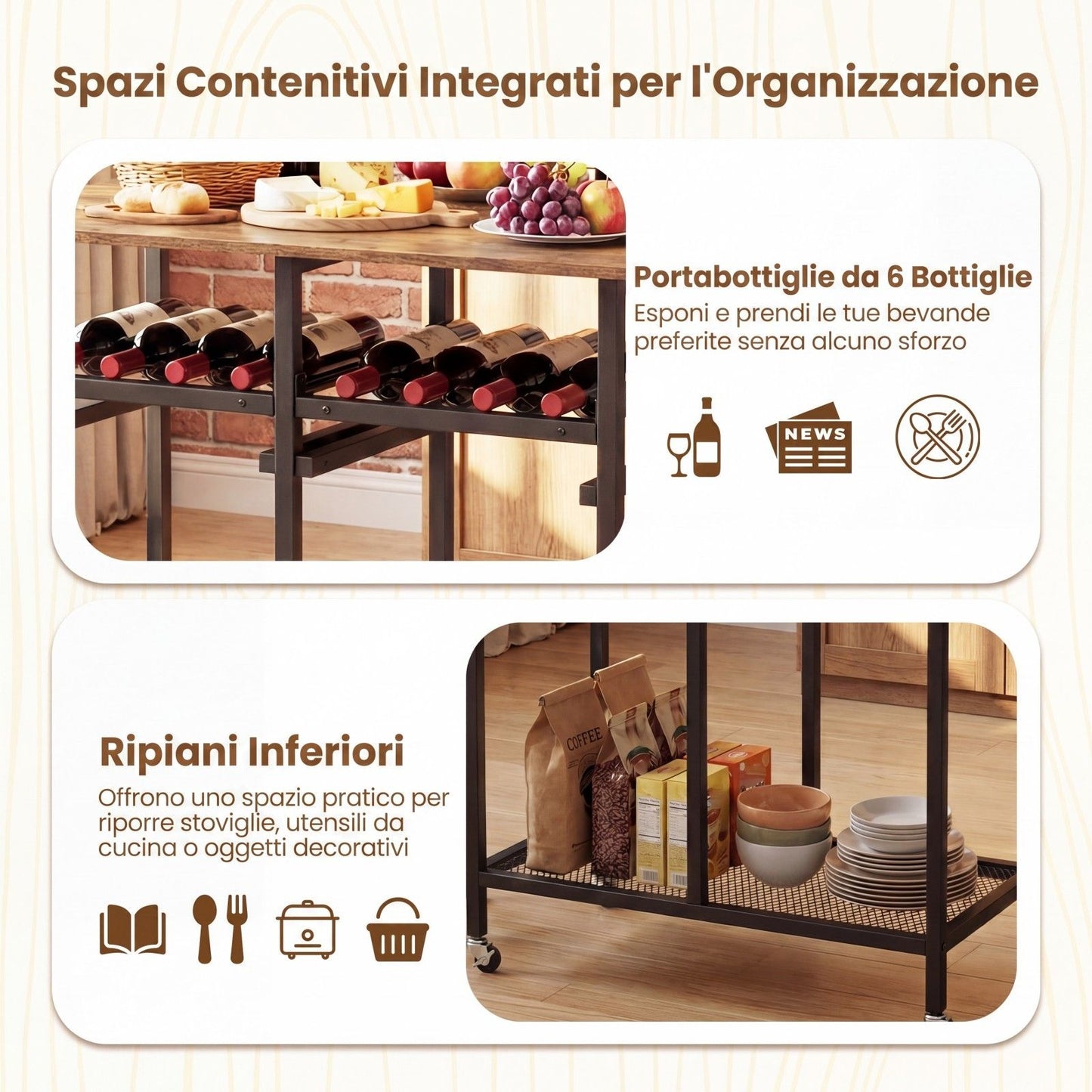 Set Tavolo Da Pranzo 3 Pezzi Con Ruote E Portabottiglie Da 6 Posti, Tavolo Da Cucina Estendibile Con 2 Sgabelli 4 Colori