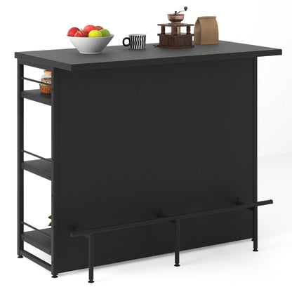 Isola Cucina Stile Industriale Con 3 Ripiani Aperti Portabottiglie E Porta Calici, Mobile Bar Con Poggiapiedi 2 Colori