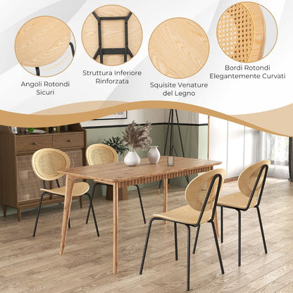 Set Di 2 Sedie Da Pranzo in Rattan Con Gambe in Metallo Seduta in Compensato, Sedie Boho Portata 140Kg Naturale