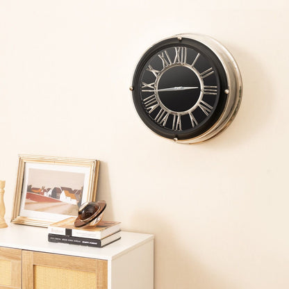 Orologio Da Parete Silenzioso Con Numeri Romani Copertura in Vetro, Orologio Da Muro Senza Ticchettio 2 Dimensioni
