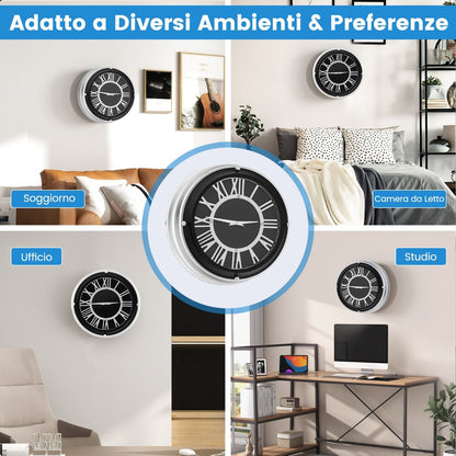 Orologio Da Parete Silenzioso Con Numeri Romani Copertura in Vetro, Orologio Da Muro Senza Ticchettio 2 Dimensioni