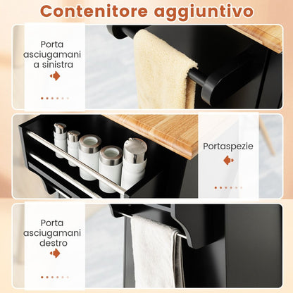 Carrello Da Cucina Con 3 Cassetti 2 Armadietti Chiusi Con Ripiani Regolabili, Isola Con Barra Laterale 2 Colori