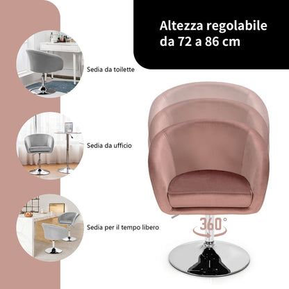 Sedia Da Bar Girevole in Velluto Con Schienale Rotondo Regolabile in Altezza, Sgabello per Ufficio Alto