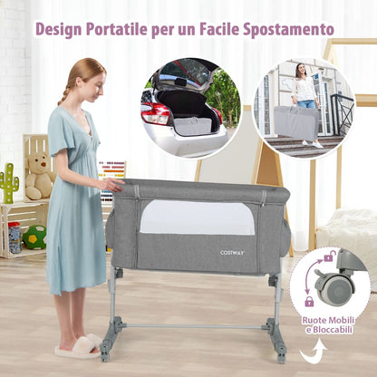 Culla per Bambini 3 in 1 Con 5 Livelli Di Altezza Regolabili Borsa Da Viaggio, Traversina per Bambini 4 Colori